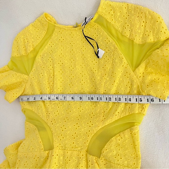 Karina Grimaldi Lila Eyelet Mini Dress Yellow Mesh Cut Outs - Picture 5 of 13